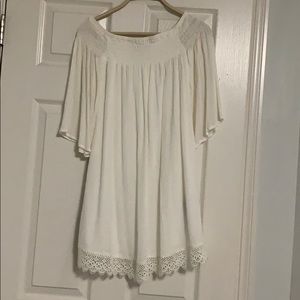White off-the-shoulder shift dress